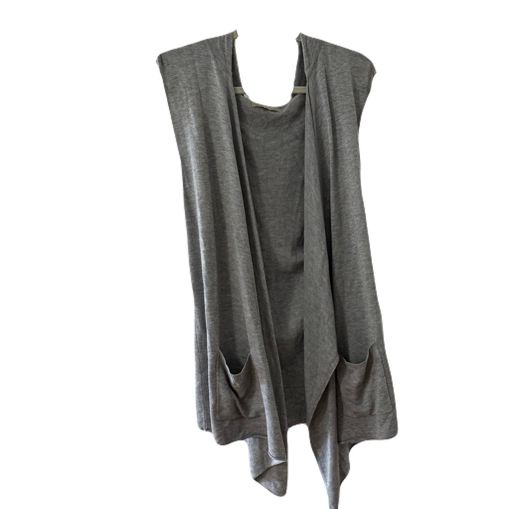 Joan Vass Studio Sleeveless Gray Cashmere Blend Knit Sweater with Hood